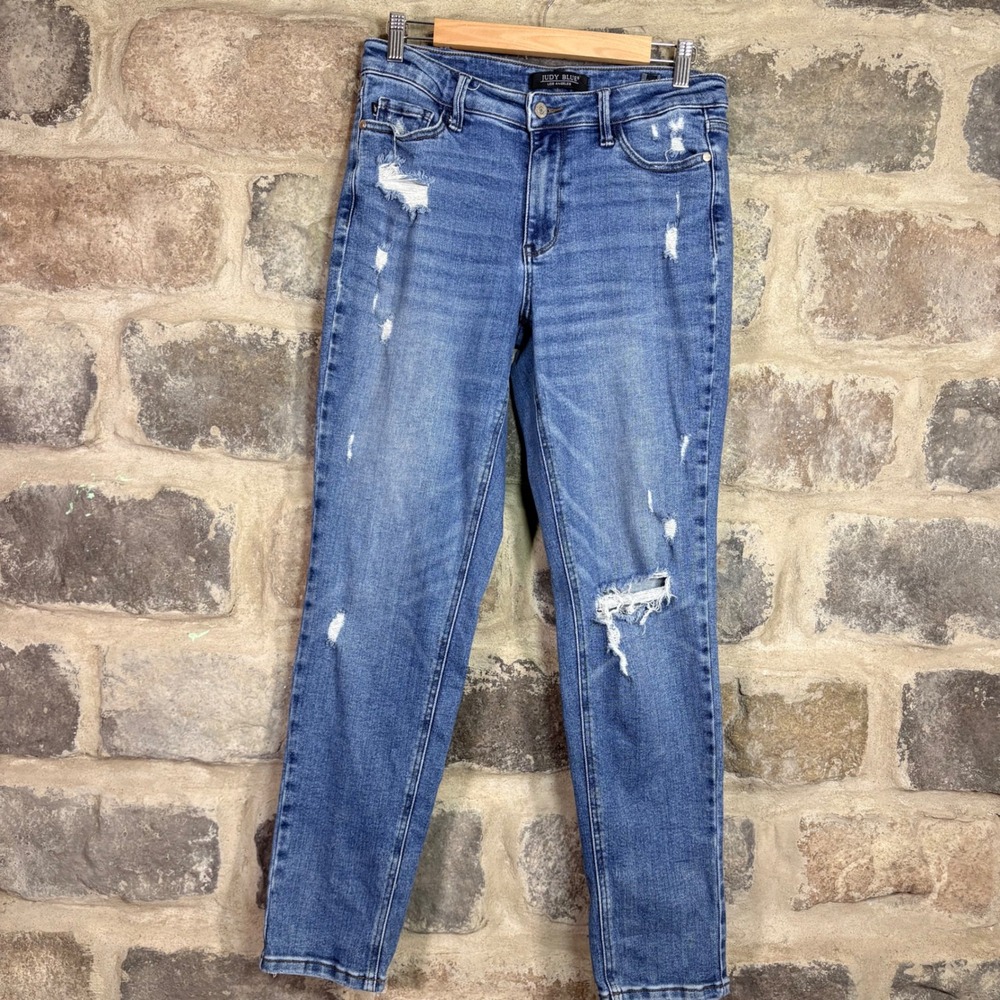 Judy Blue Los Angeles Distressed Boyfriend Fit Blue Jeans‎ Medium Wash Size 7 28